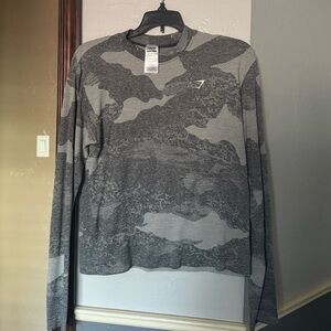 Gray Gymshark camo women’s long sleeve workout top